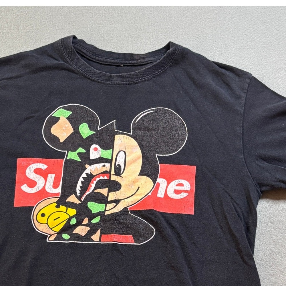 Supreme Bape Mickey Mouse Graphic T-Shirt Mens S Black Short Sleeve Streetwear
